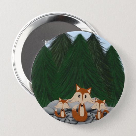 Badge Rond 10 Cm Famille adorable de renards (Devant & derrière)