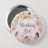 Badge Rond 10 Cm Fées Whimsical Anniversaire Fleur Jardin prairie (Devant & derrière)
