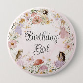 Badge Rond 10 Cm Fées Whimsical Anniversaire Fleur Jardin prairie (Devant)