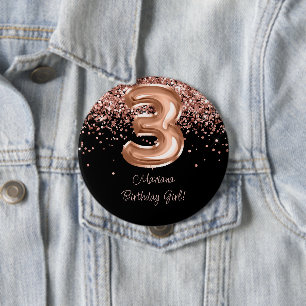 Badge Rond 10 Cm Fête d'anniversaire 3 ans Rose Gold Noir