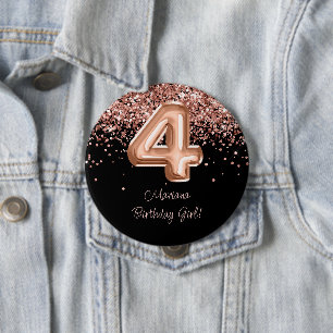 Badge Rond 10 Cm Fête d'anniversaire 4 ans Rose Gold Black