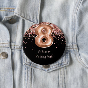 Badge Rond 10 Cm Fête d'anniversaire 8 ans Rose Gold Noir