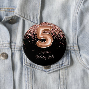 Badge Rond 10 Cm Fête d'anniversaire de 5 ans Rose Gold Noir