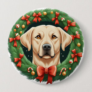 Badge Rond 10 Cm Fête de la couronne de chien du Labrador Noël mign