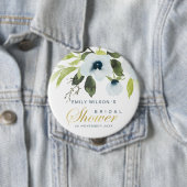 BADGE ROND 10 CM FÊTE DES MARIÉES FLORALE SOUPLE DOUCE DOUCE BLEU P (En situation)