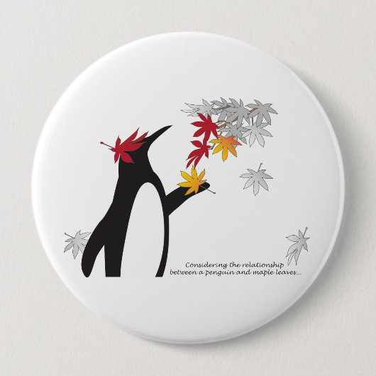 Badge Rond 10 Cm Feuilles d'érable d'automne et mignonnes pingouins (Devant)