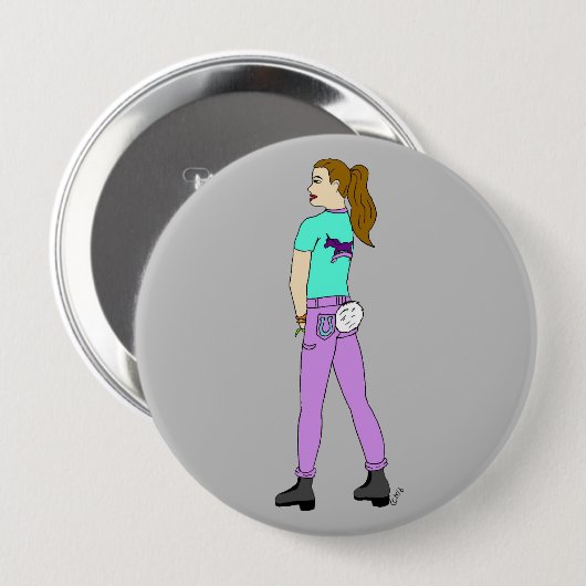 Badge Rond 10 Cm fille avec une queue de lapin (Devant & derrière)