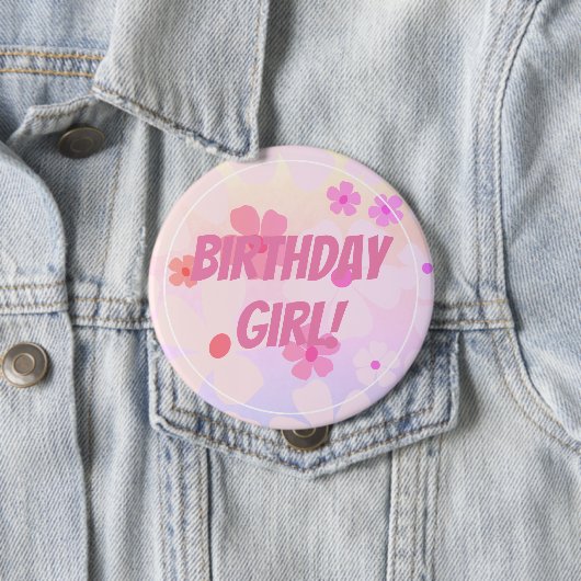 Badge Rond 10 Cm Fille d'anniversaire Pink Flower Power (En situation)