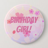 Badge Rond 10 Cm Fille d'anniversaire Pink Flower Power (Devant)