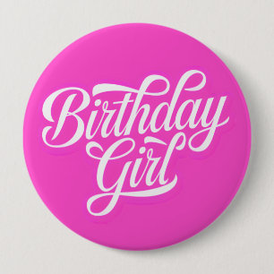 Badge Rond 10 Cm Fille d'anniversaire rose
