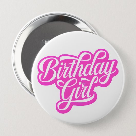 Badge Rond 10 Cm Fille d'anniversaire rose (Devant & derrière)
