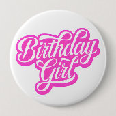 Badge Rond 10 Cm Fille d'anniversaire rose (Devant)