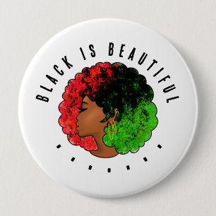 Badge Rond 10 Cm Fille noire panafricaine femme rouge vert fierté a
