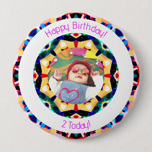 Badge Rond 10 Cm Filles Garçons Joyeux Anniversaire Étoile Photo su