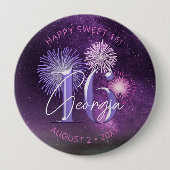 Badge Rond 10 Cm Fireworks Sweet 16 Purple ID984 (Devant)