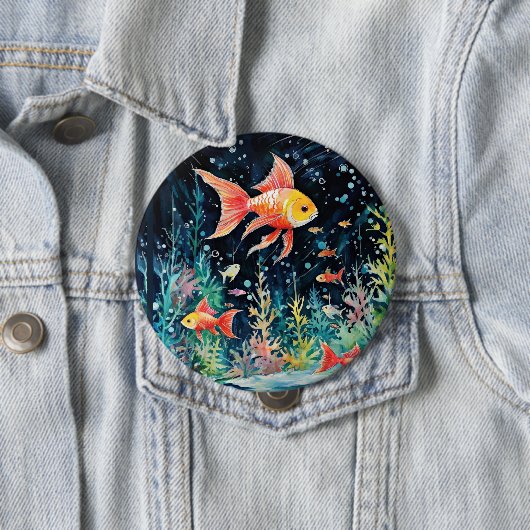 Badge Rond 10 Cm Fish Dreamland, perfection aquarium, (En situation)
