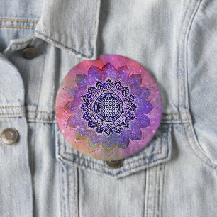 Badge Rond 10 Cm Fleur de Vie - Galaxie de style vintage Espace 1