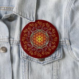 Badge Rond 10 Cm Fleur de Vie - Ornements Vintage Mandala 1