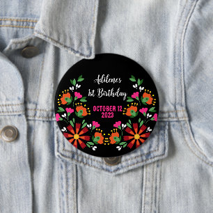 Badge Rond 10 Cm Fleur noire ethnique Fiesta mexicaine Broderie mex