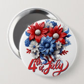 Badge Rond 10 Cm Fleurs 4 juillet en bleu blanc et bleu patriotique (Devant & derrière)
