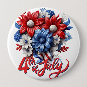 Badge Rond 10 Cm Fleurs 4 juillet en bleu blanc et bleu patriotique