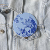 Badge Rond 10 Cm Fleurs Bleues Élégantes Chinoiserie Lotus Mandala (En situation)