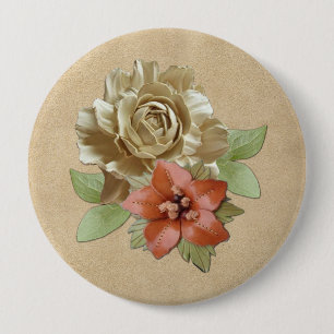 Badge Rond 10 Cm Fleurs de cuir sur le daim