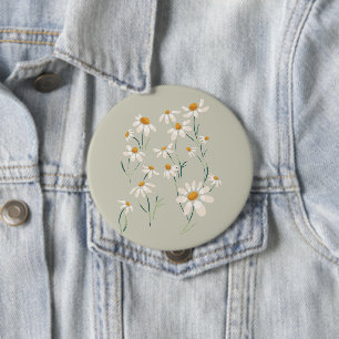Badge Rond 10 Cm Fleurs Delicées Chamomille Aesthétique Sauvage