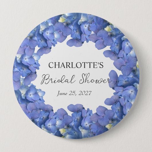 Badge Rond 10 Cm Fleurs d'Hydrangea Bleu Personnalisées pour la Mar (Devant)