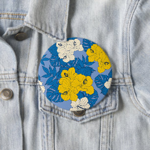 Badge Rond 10 Cm Fleurs et feuilles d'hibiscus