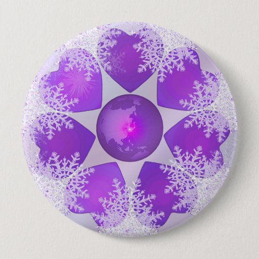 Badge Rond 10 Cm Flocon de neige pourpre (Devant)