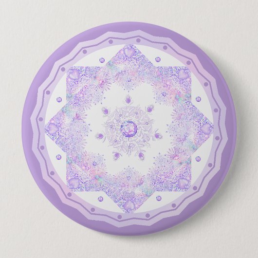Badge Rond 10 Cm flocon de neige violet clair et coeur étincelant (Devant)