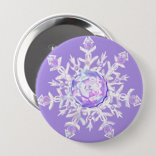 Badge Rond 10 Cm flocon de neige violet clair et coeur étincelant (Devant & derrière)