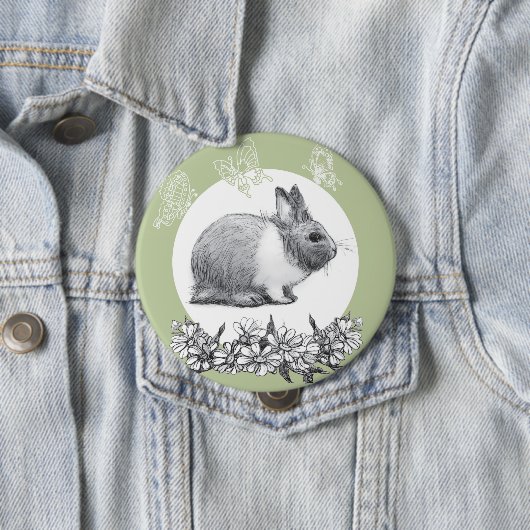 Badge Rond 10 Cm Fluffez le lapin. Dessin au crayon (En situation)