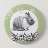 Badge Rond 10 Cm Fluffez le lapin. Dessin au crayon (Devant)