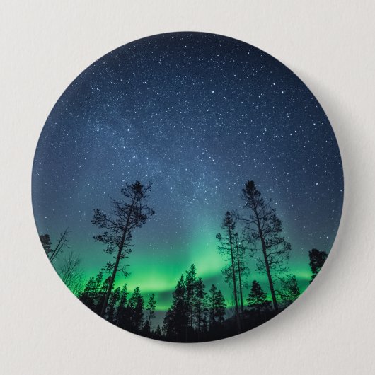 Badge Rond 10 Cm Forêt Northern Lights (Devant)