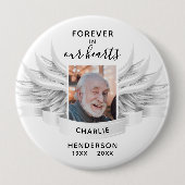Badge Rond 10 Cm Forever In Our Hearts Angel Wings Photo Memorial (Devant)
