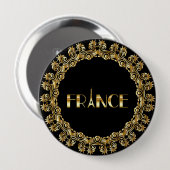 Badge Rond 10 Cm France, Tour Eiffel, Elégant Design Or, (Devant & derrière)