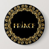 Badge Rond 10 Cm France, Tour Eiffel, Elégant Design Or, (Devant)