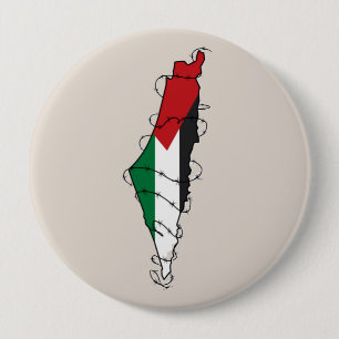 Badge Rond 10 Cm Free Palestine Barbared Wire Map Liberté palestini