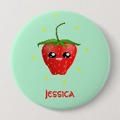 Badge Rond 10 Cm Fruit Monogram kawaii sur turquoise (Devant)