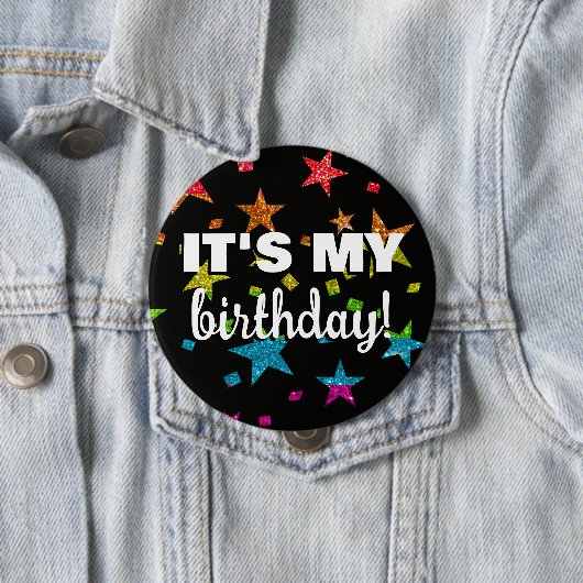 Badge Rond 10 Cm Fun Rainbow Parties scintillant Star Confetti C'es (En situation)