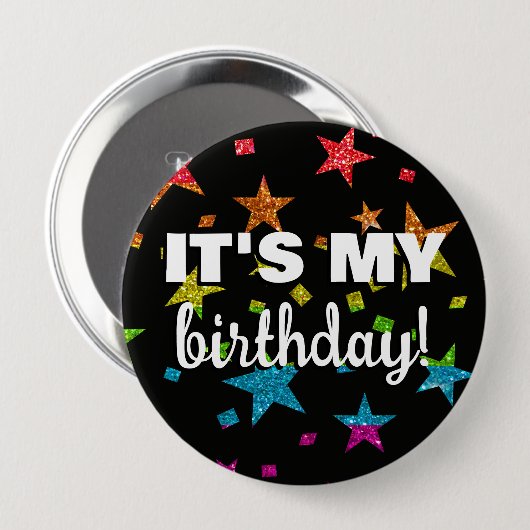 Badge Rond 10 Cm Fun Rainbow Parties scintillant Star Confetti C'es (Devant & derrière)