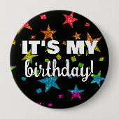 Badge Rond 10 Cm Fun Rainbow Parties scintillant Star Confetti C'es (Devant)
