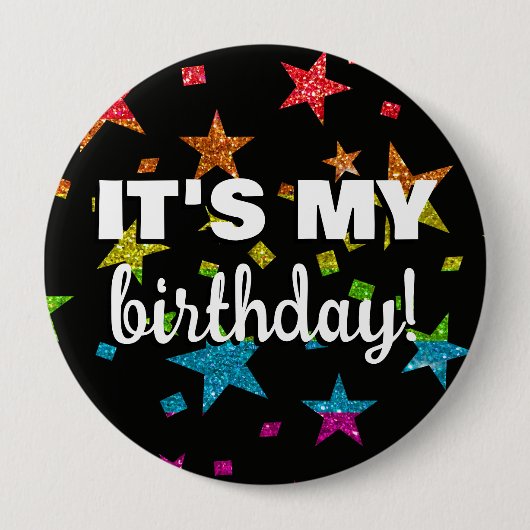 Badge Rond 10 Cm Fun Rainbow Parties scintillant Star Confetti C'es (Devant)