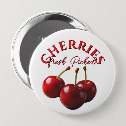 Badge Rond 10 Cm Fun retro fresh picked cherries (Devant & derrière)