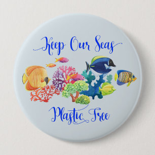Badge Rond 10 Cm Gardez notre mer Plastique Poisson de mer