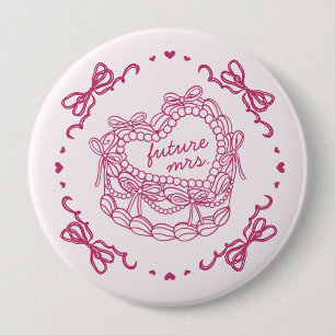 Badge Rond 10 Cm Gâteau Coquette Rétro Cœur Rose Ruban Fête de Mari