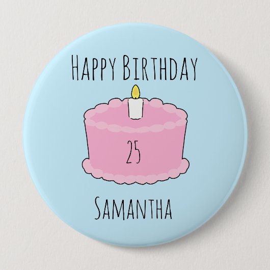 Badge Rond 10 Cm gâteau d'anniversaire rose (Devant)