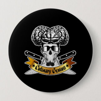 Badge Rond 10 Cm Génie culinaire : Crâne chef